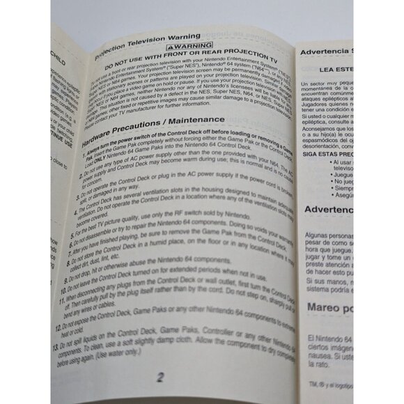 Consumer Information Precautions Booklet N64 Nintendo 64 Manual - Picture 6 of 6